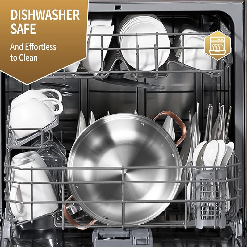 LOLYKITCH 11 Inch Tri-Ply Stainless Steel Sauté Pan with Lid,3.5 QT Everyday Pan,Kadhai,Induction Cooking Pan,Dishwasher and Oven Safe. - Image 4