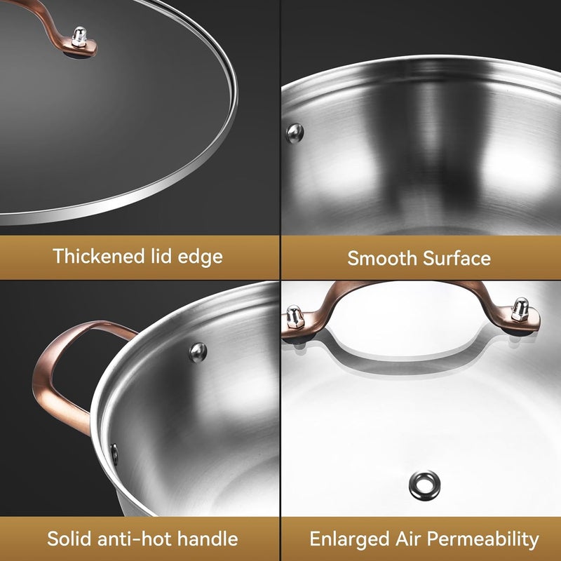 LOLYKITCH 11 Inch Tri-Ply Stainless Steel Sauté Pan with Lid,3.5 QT Everyday Pan,Kadhai,Induction Cooking Pan,Dishwasher and Oven Safe. - Image 5