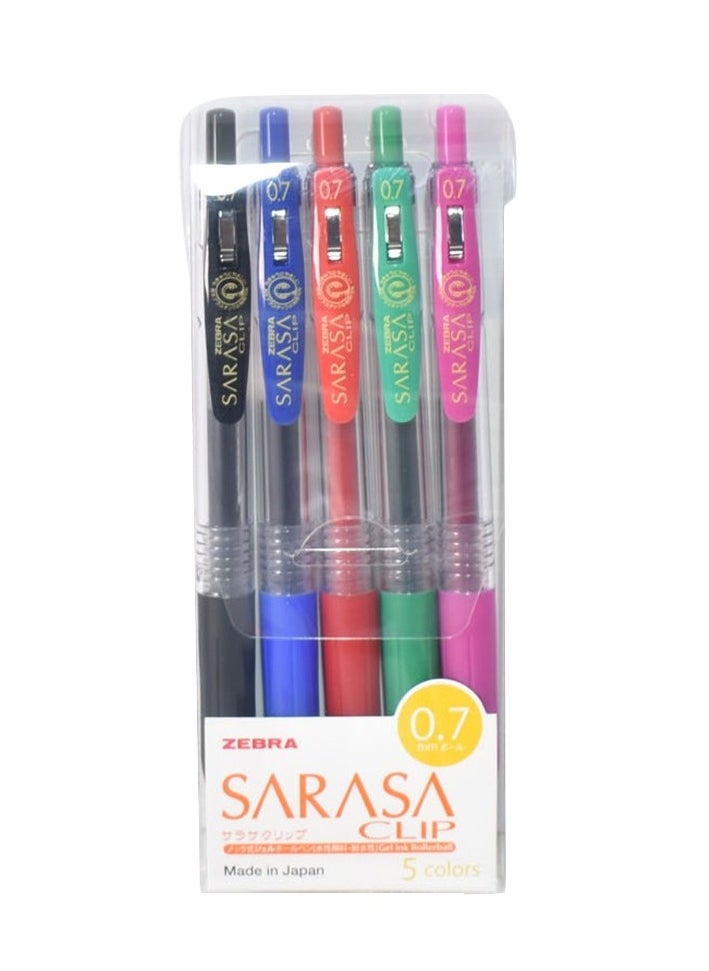ZEBRA 5 Piece Sarasa Clip Gel-Ink Rollerball Pen Multicolor 0.7 mm 