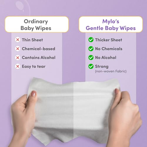 Mylo Gentle Baby Wipes with Lid (72 Wipes x 4 Pack - 288 Water Wipes) | Natural Wet Wipes with Organic Coconut Oil & Neem| Cotton Cloth with Extra Thick - Image 2