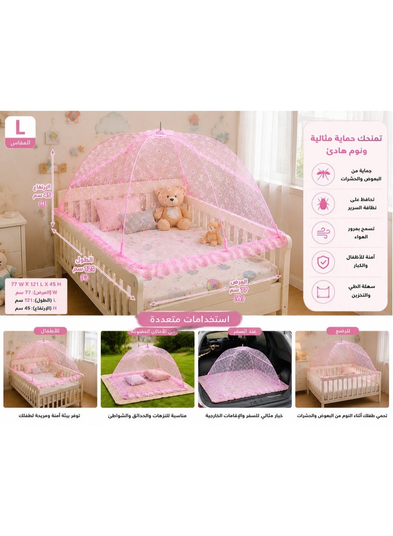 Children's Foldable Mosquito Net Polyester Size L 77 X 121 X 45 cm Pink - Image 2