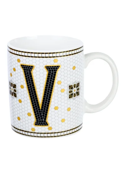 Cuisine Art Cuisine Art Letter V Printed Porcelain Ceramic Tea Coffee Mug 300ml - Stylish and Durable Mug for Hot Beverages