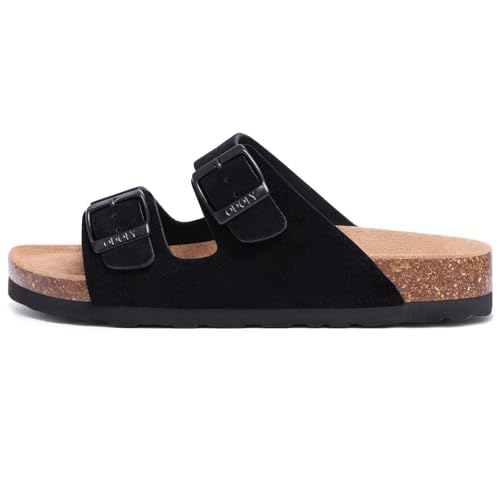ODOLY Unisex Cork Footbed Slide Sandal, Arch Support Summer Outdoor Sandals with Adjustable Buckle for Women and Men, Black Suede 37 (6.5-7 Women/5-5.5 Men) - Image 3