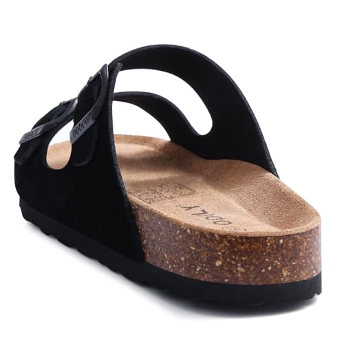 ODOLY Unisex Cork Footbed Slide Sandal, Arch Support Summer Outdoor Sandals with Adjustable Buckle for Women and Men, Black Suede 37 (6.5-7 Women/5-5.5 Men) - Image 5