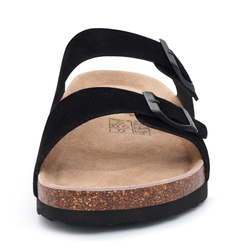 ODOLY Unisex Cork Footbed Slide Sandal, Arch Support Summer Outdoor Sandals with Adjustable Buckle for Women and Men, Black Suede 37 (6.5-7 Women/5-5.5 Men) - Image 4