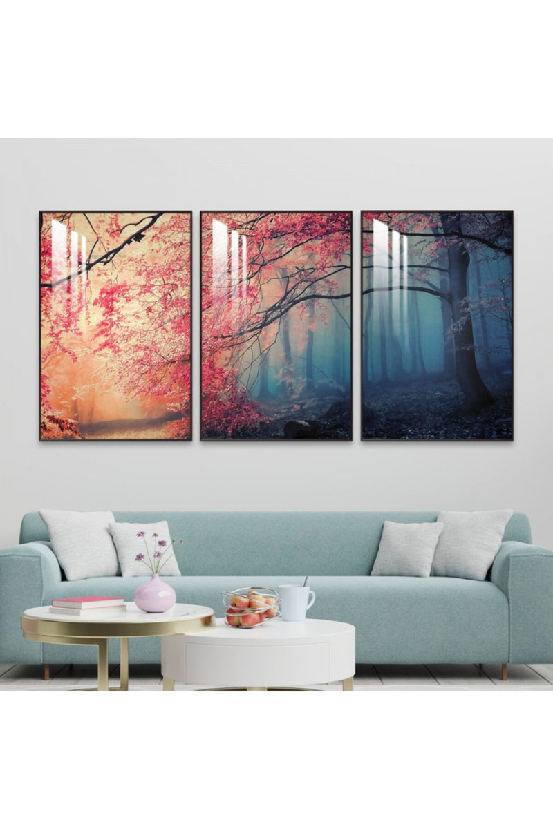 Marktna Three wooden wall painting with a frame and a clear acrylic layer - Image 1