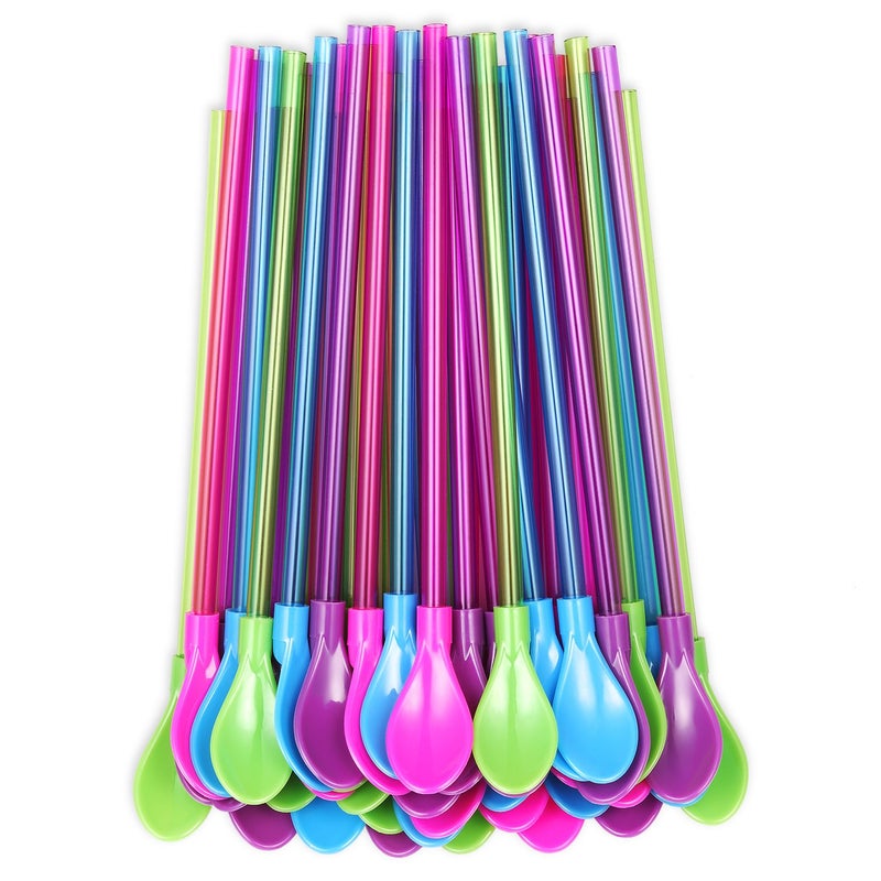 OKGD Set of 40 hard plastic Spoon Straws 9 Inch detachable straws kitchen utensil stirring spoon coffee spoon 4 Color