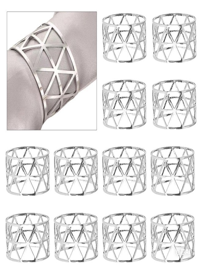 Suny Smiling 12 PCS Silver Napkin Rings,Napkin Rings Silver Hollow Design for Wedding, Christmas, Thanksgiving,Family Gather Table Decor - Image 1