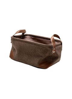 Generic Soft Velvet Fabric Bathroom Accessories Storage Basket Organizer Storage Basket with 2 Small Handles Made of Traditional Leather, 23cm x 12cm x 16cm (Brown)  - Image 1