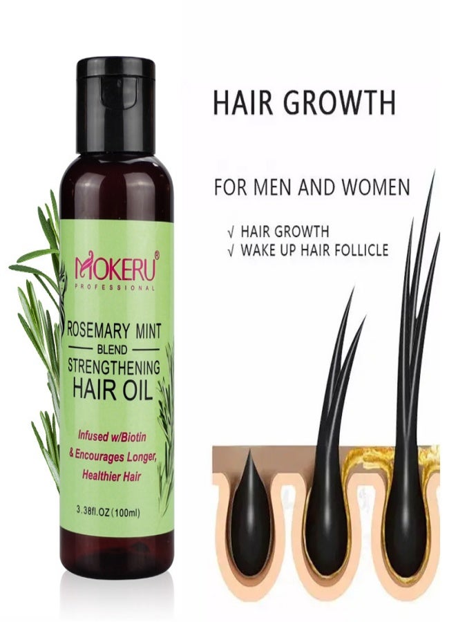 موكيرو 100 مل من زيت الروزماري والنعناع لتقوية الشعر وفروة الرأس والشامبو العطري، يقوي الشعر ويرطب الشعر 3.38fl.oz - Image 3