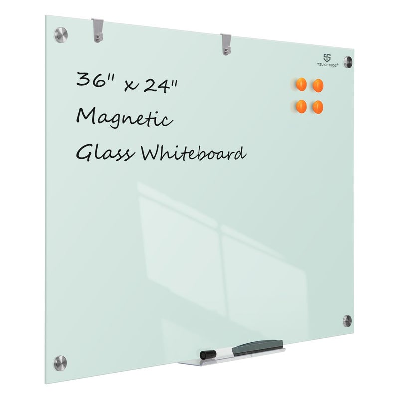 TSJ OFFICE Glass Dry-Erase Board - 36 x 24 Inches Wall Mounted Whiteboard with Magnetism, Large Frameless Glass White Board for Office, Home & School - Image 1