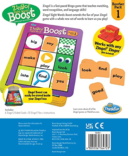 thinkfun Think Fun Zingo! Sight Words Boost - Engaging Brain Game | Expansive Vocabulary Builder | Stimulates Memory & Concentration | for Kids Aged 4 and Up | Expansion Pack (76472) - Image 5