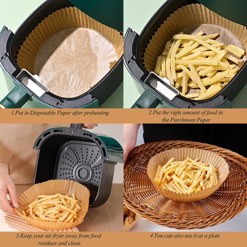 Air Fryer Liners,50 PCS Air Fryer Disposable Paper Liners 8 inch,Round Nature Parchment Non-Stick Air Fryer Liners,Oil-Proof,Water-Proof,Food Grade Large Baking Paper for Baking Roasting Microwave - Image 2