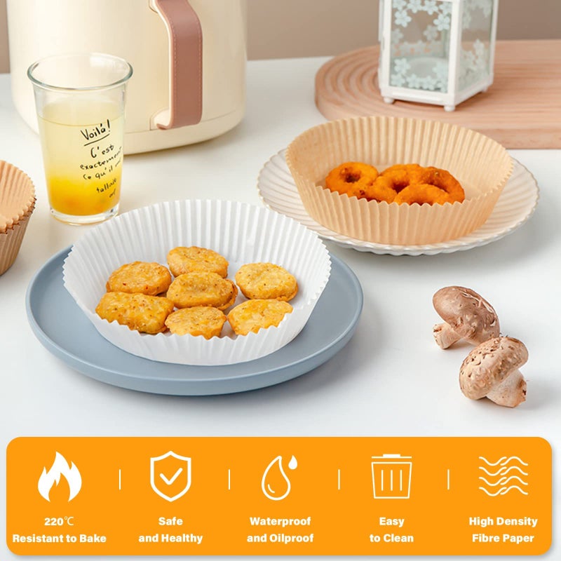 Air Fryer Liners,50 PCS Air Fryer Disposable Paper Liners 8 inch,Round Nature Parchment Non-Stick Air Fryer Liners,Oil-Proof,Water-Proof,Food Grade Large Baking Paper for Baking Roasting Microwave - Image 5