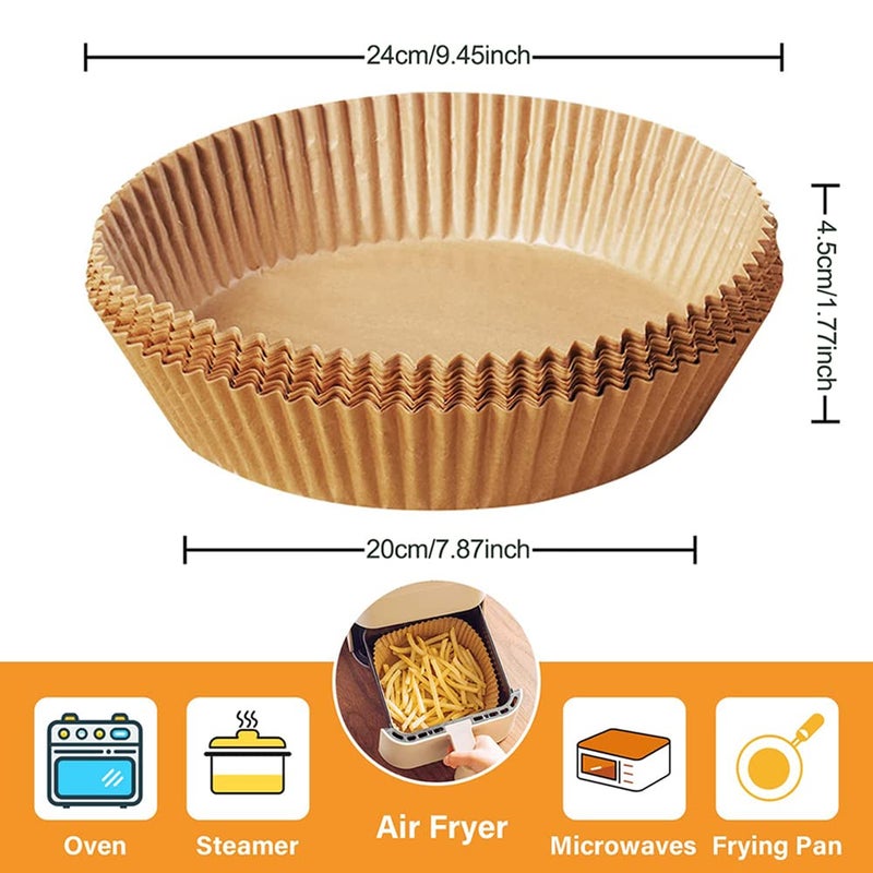 Air Fryer Liners,50 PCS Air Fryer Disposable Paper Liners 8 inch,Round Nature Parchment Non-Stick Air Fryer Liners,Oil-Proof,Water-Proof,Food Grade Large Baking Paper for Baking Roasting Microwave - Image 4