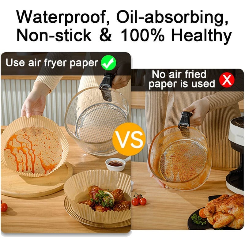 Air Fryer Liners,50 PCS Air Fryer Disposable Paper Liners 8 inch,Round Nature Parchment Non-Stick Air Fryer Liners,Oil-Proof,Water-Proof,Food Grade Large Baking Paper for Baking Roasting Microwave - Image 3