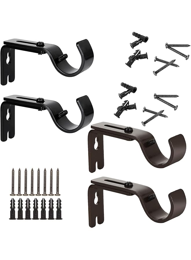 erorex [2+2pack]Adjustable Curtain Rod Brackets with Screws Set,Heavy Duty Metal Curtain Pole Holder, Wall Bracket Hooks 
