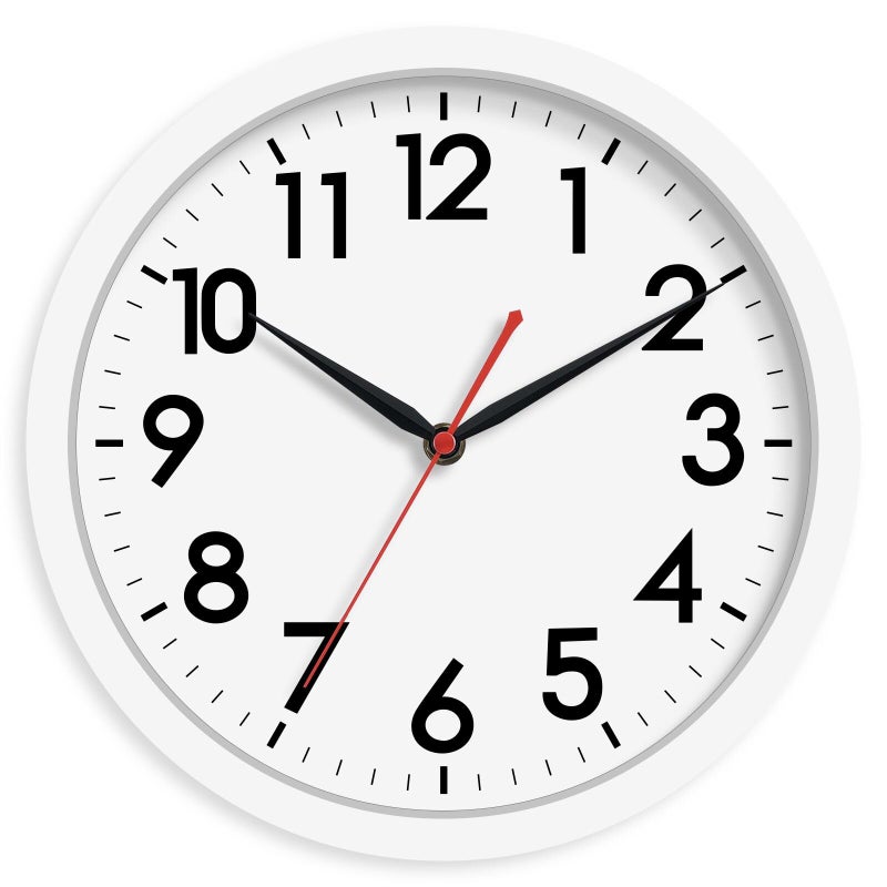 AKCISOT Wall Clock Silent Non Ticking Modern Wall Clocks Battery Operated 10 Inch Analog Small Classic Clock Decorative for Bedroom Kitchen Home Office Bathroom School Living Room White