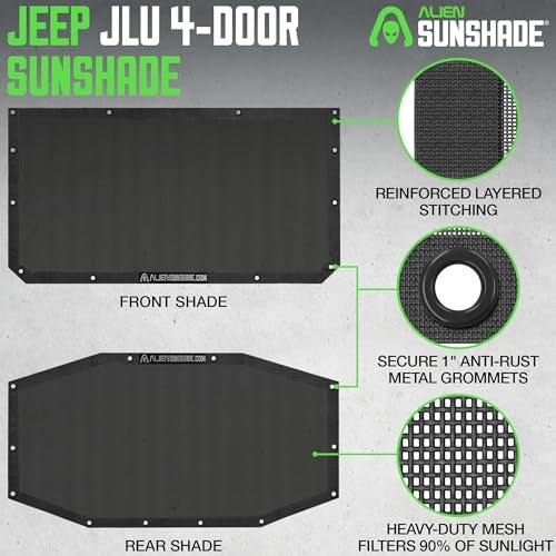 Alien Sunshade Jeep Wrangler JLU (2018-2023) – Front & Rear Mesh Sun Shade for Jeep JL Unlimited - Blocks UV, Wind, Noise - Bikini JLkini Top Cover for Sport, Sport S, Sahara, Rubicon (Black) - Image 5