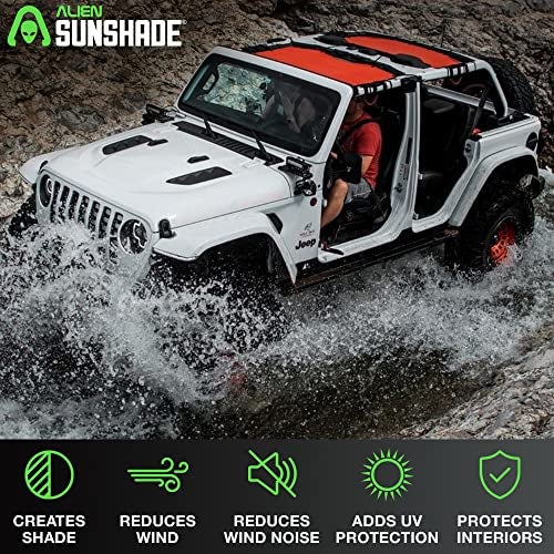 Alien Sunshade Jeep Wrangler JLU (2018-2023) – Front & Rear Mesh Sun Shade for Jeep JL Unlimited - Blocks UV, Wind, Noise - Bikini JLkini Top Cover for Sport, Sport S, Sahara, Rubicon (Black) - Image 2