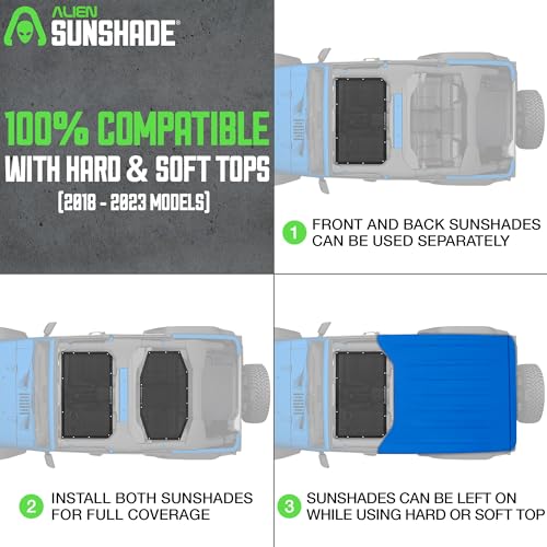 Alien Sunshade Jeep Wrangler JLU (2018-2023) – Front & Rear Mesh Sun Shade for Jeep JL Unlimited - Blocks UV, Wind, Noise - Bikini JLkini Top Cover for Sport, Sport S, Sahara, Rubicon (Black) - Image 4