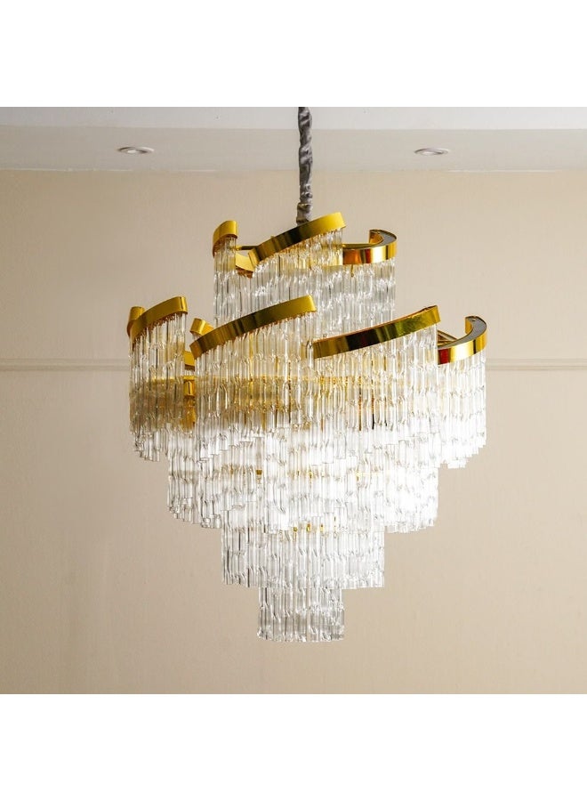 DANUBE HOME Danube Home Hani Crystal Chandelier For Living Room| 16- Lights Indoor Lighting Fixture With E14 Socket| Metal Frame With White Finish| Hanging Bulb/Changeable Lights|L75xW75xH80cm (1 Year Warranty)  - Image 1