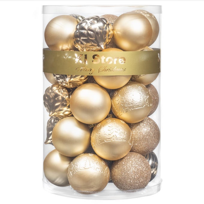 CHAMPAGNE CHRISTMAS BALLS 34PCS 236INCH CHRISTMAS TREE DECORATION ORNAMENTS FOR XMAS TREE HOLIDAY WREATH GARLAND DECOR ORNAMENTS HOOKS INCLUDED