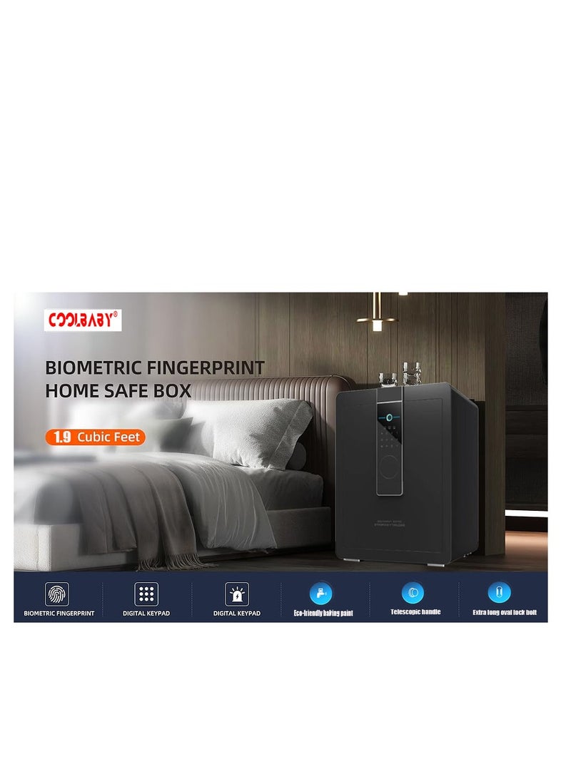 Cool Baby Style - COOLBABY Deluxe Biometric Fingerprint Safe, Home Security Safe Box with Digital Touch Screen Keypad, Storage Documents Jewelry Valuables-Black-45CM - Image 1