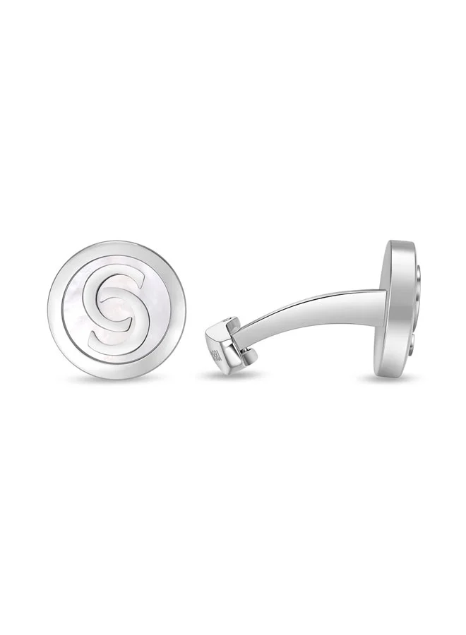 Orlando Silver Mother of Pearl Stainless Steel Cufflinks for Men