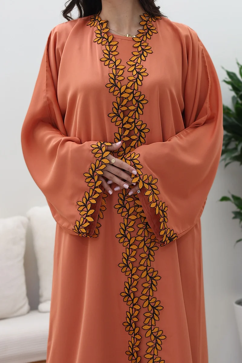 NUKHBAA Terracotta Bloom Abaya-Comes with matching inner-2P766