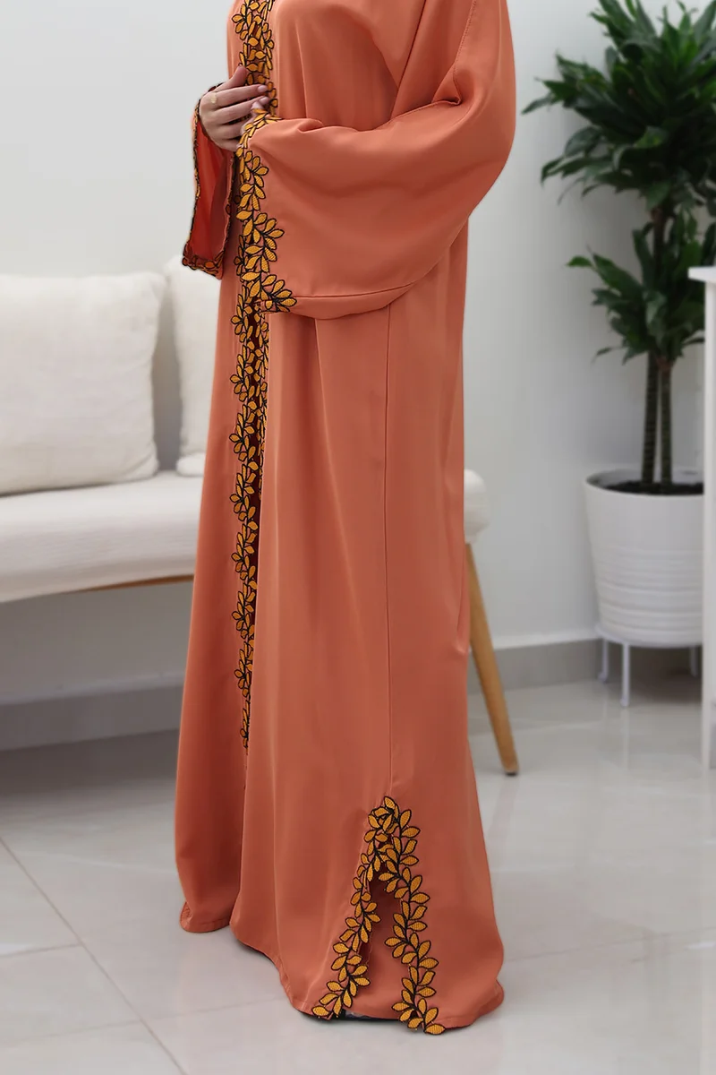 NUKHBAA Terracotta Bloom Abaya-Comes with matching inner-2P766