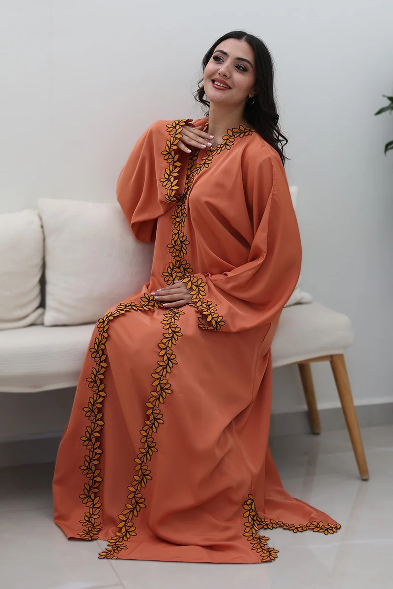 النخبة Terracotta Bloom Abaya-Comes with matching inner-2P766