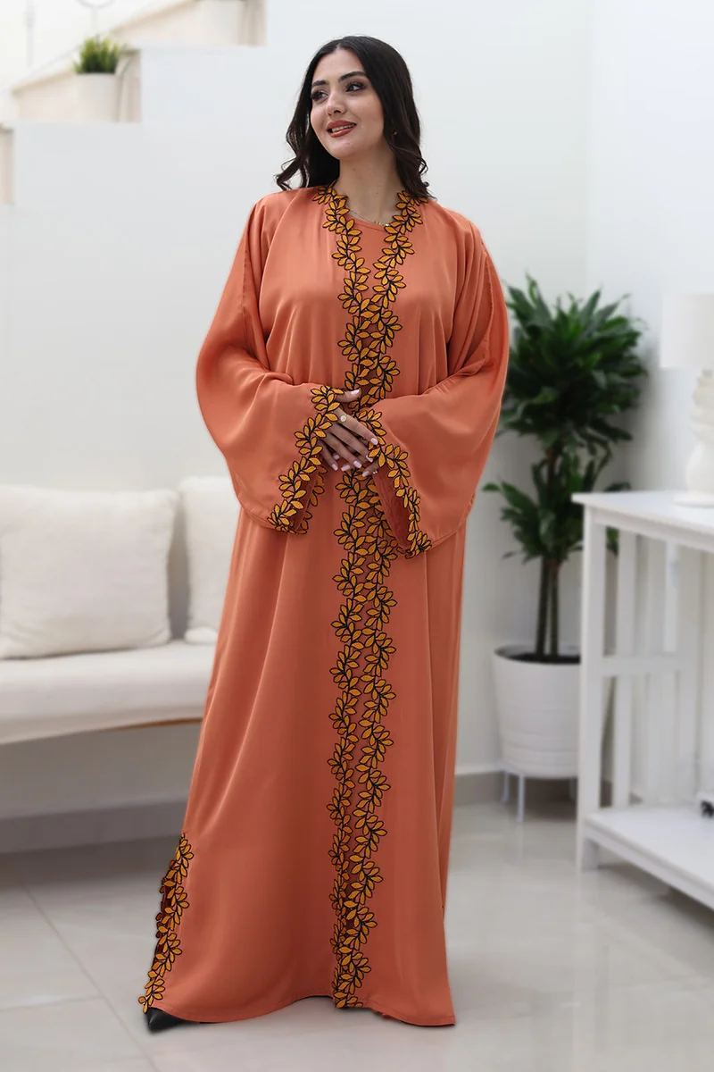 النخبة Terracotta Bloom Abaya-Comes with matching inner-2P766