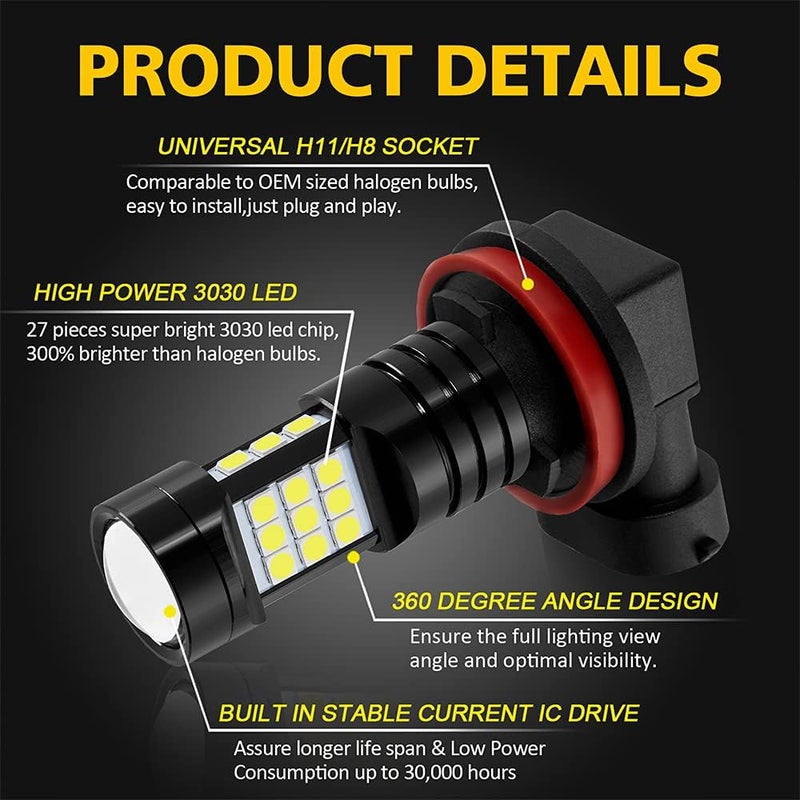 AUXLIGHT H11 LED Fog Light DRL Bulbs, 2400 Lumens Extremely Bright H8 H11LL H8LL H16(Japanese) Bulbs Replacement for Cars, Trucks, 6000K Xenon White - Image 4