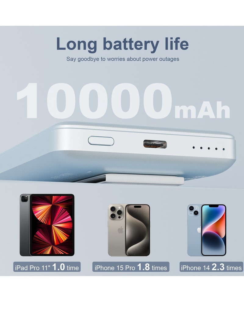 Mezone 10000mAh Magnetic Powerbank, Wireless Portable Charger Fast Charging, PD 22.5W Wired Charging, iPhone Magnetic Charger Battery Pack for iPhone 15/14/13/12 Series, Metallic Light Blue - Image 5