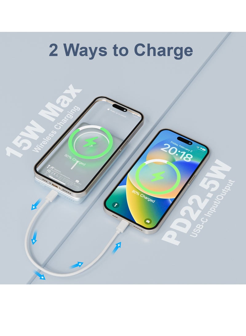 Mezone 10000mAh Magnetic Powerbank, Wireless Portable Charger Fast Charging, PD 22.5W Wired Charging, iPhone Magnetic Charger Battery Pack for iPhone 15/14/13/12 Series, Metallic Light Blue - Image 3