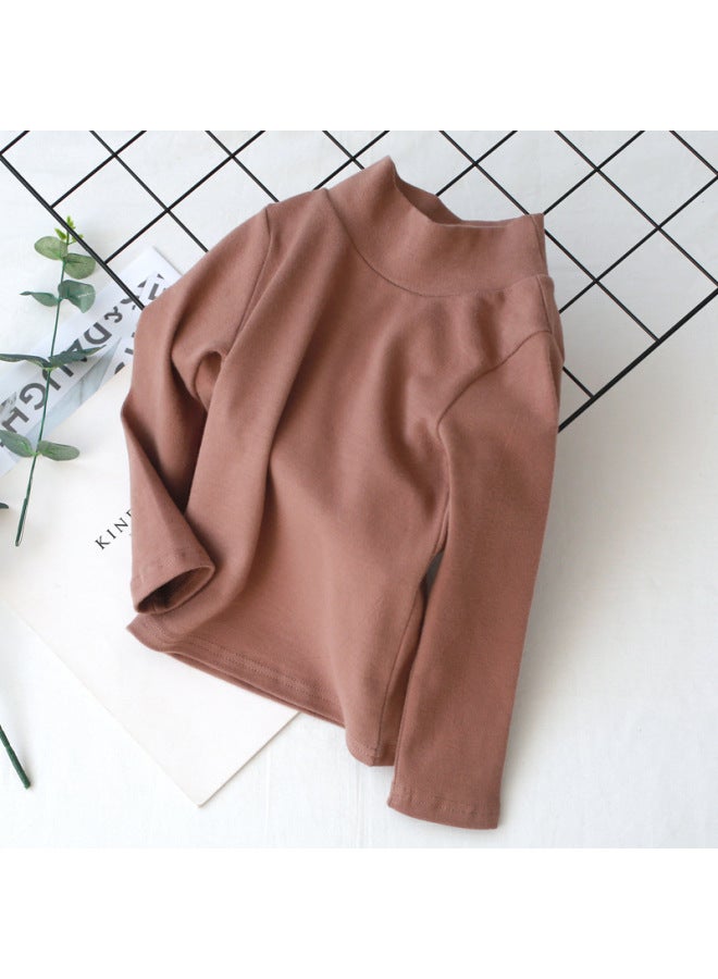 Children's Clothing Spring A-class Kidsren's Pure Color Mid-collar Base Shirt Boys' Brushed Tops Girls' Long-sleeved Base Shirts