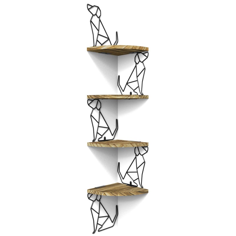 Alsonerbay Corner Shelf Wall Mount 4 Tier Floating Shelves for Wall Storage Rustic Wood Shelves for Bedroom Living Room Bathroom Entryway Garage Dog Shaped