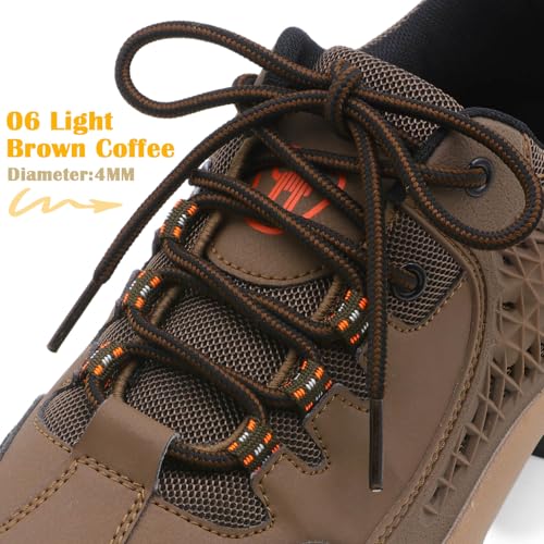 DELELE 2 Pair Round Boot Laces Outdoor Hiking Walking Shoelaces Light Brown Coffee Striped Shoe Lace Work Shoe Strings 63 inch - Image 2
