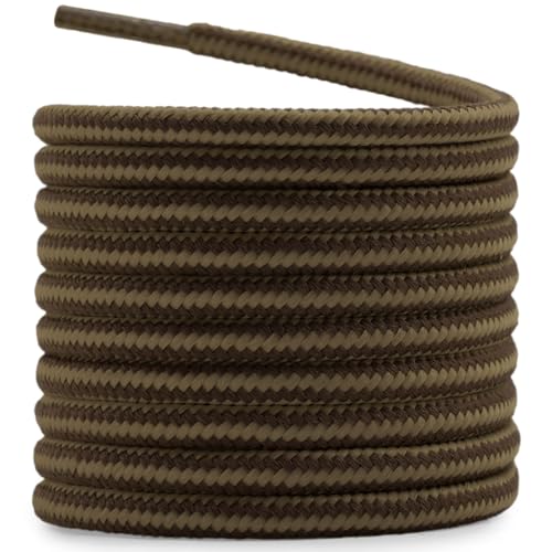 DELELE 2 Pair Round Boot Laces Outdoor Hiking Walking Shoelaces Light Brown Coffee Striped Shoe Lace Work Shoe Strings 63 inch - Image 1