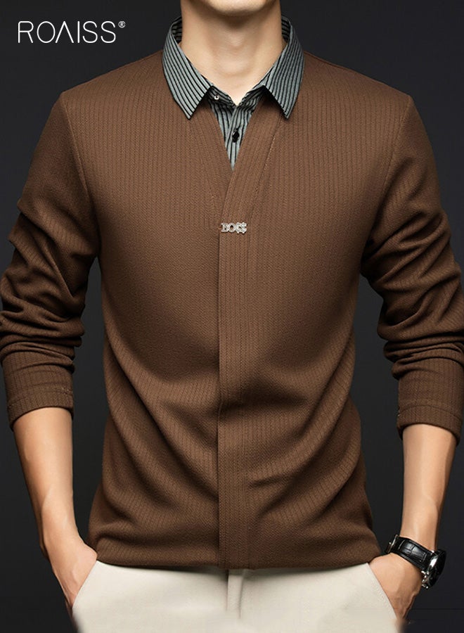 رويس قميص بولو رجالي كاجوال بأكمام طويلة وتصميم فضفاض ومريح مع ياقة وأساور متباينة أنيقة، وهيكل متين، مثالي لفصلي الربيع والخريف، متعدد الاستخدامات ضروري للارتداء غير الرسمي - Image 4