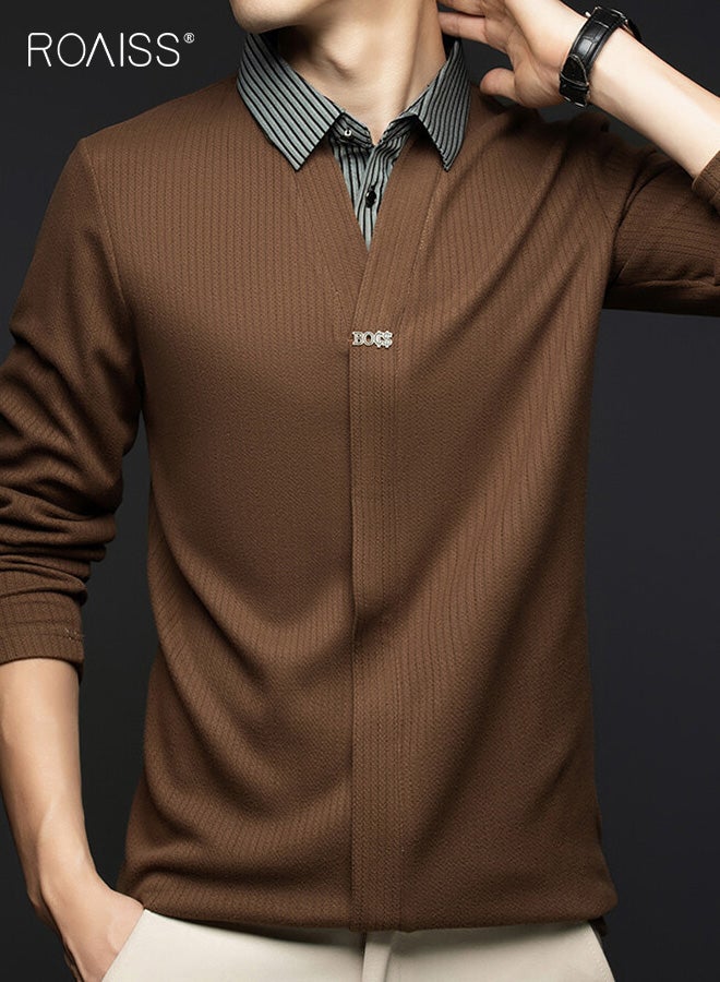 رويس قميص بولو رجالي كاجوال بأكمام طويلة وتصميم فضفاض ومريح مع ياقة وأساور متباينة أنيقة، وهيكل متين، مثالي لفصلي الربيع والخريف، متعدد الاستخدامات ضروري للارتداء غير الرسمي - Image 2