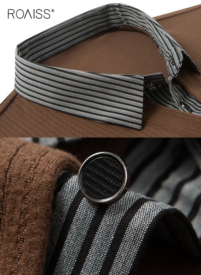 رويس قميص بولو رجالي كاجوال بأكمام طويلة وتصميم فضفاض ومريح مع ياقة وأساور متباينة أنيقة، وهيكل متين، مثالي لفصلي الربيع والخريف، متعدد الاستخدامات ضروري للارتداء غير الرسمي - Image 5