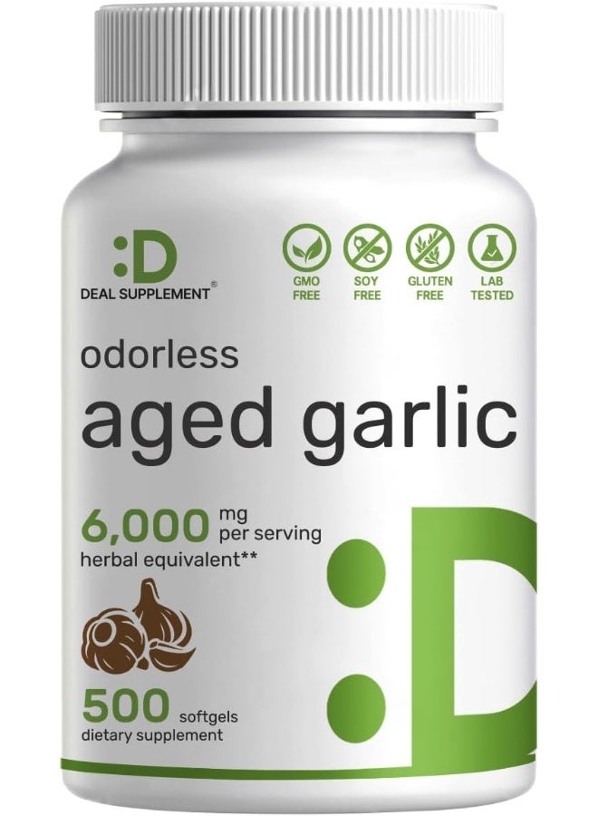 DEAL SUPPLEMENT Odorless Aged Garlic Pills, 6,000mg Per Serving, 500 Softgels - Image 1