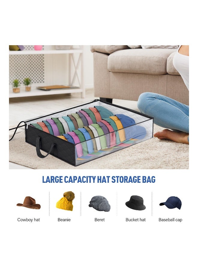 Caps Clothing Organizer, Wide Hat Storage for Various Caps  or Underwear with 2 Sturdy Handles Storage Box Holds Up to 40 Hats Foldable or 60 Underwear for Home Travel (Black, 20x16x6.7inches) - Image 2