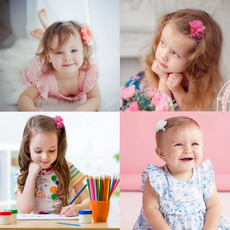 DeD 40PCS 2" Chiffon Flower Hair Bows Clips Flower Tiny Hair Clips Fine Hair for Girls Infants Toddlers Set of 20 Pairs - Image 5