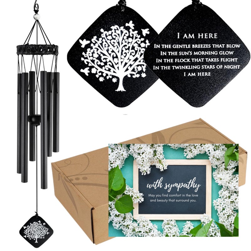 Solsken Home Sympathy Wind Chimes I Tree of Life Wind Chime I Funeral Wind Chimes Sympathy I Bereavement Gift for Loss of Father Mother Wife Husband I Condolence Remembrance Gift I 29 Black