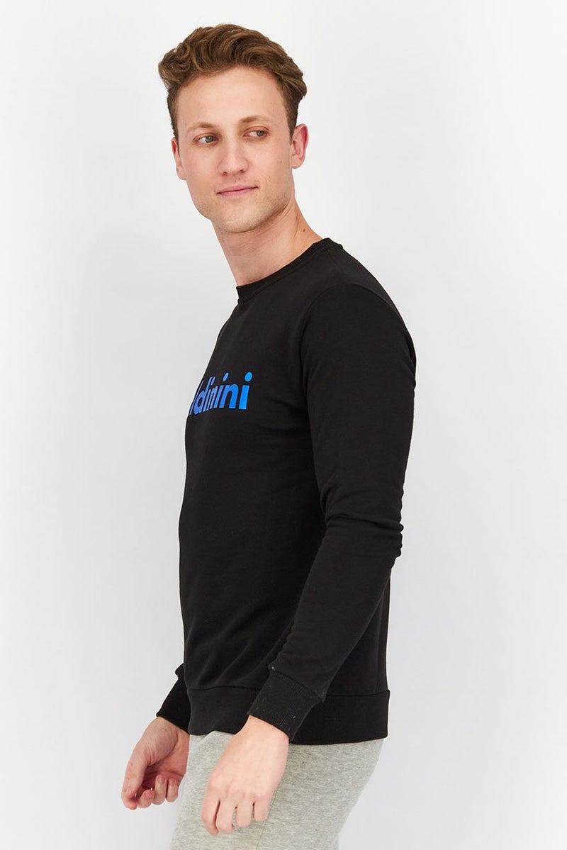 Baldinini Men Crew Neck Brand Logo Print Long Sleeves Sweatshirt, Black and Blue - Image 3