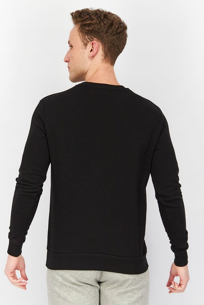 Baldinini Men Crew Neck Brand Logo Print Long Sleeves Sweatshirt, Black and Blue - Image 4