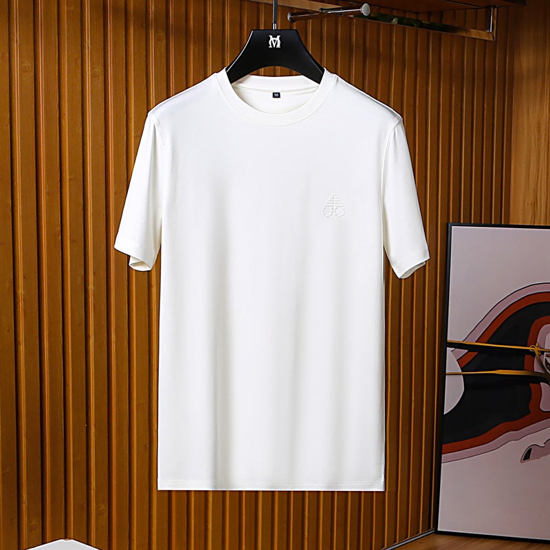 Mercerized Cotton Modal Blended Fabric Summer Thin Casual Men'S Short Sleeve Round Neck T-Shirt Tes110 - Image 1